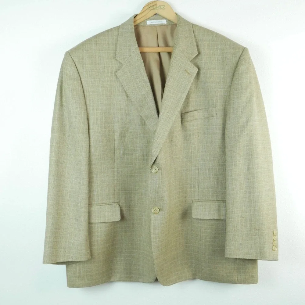 Lauren Ralph Lauren 46S Jacket Silk Wool Blend Tan Glen Plaid Sport Coat Blazer